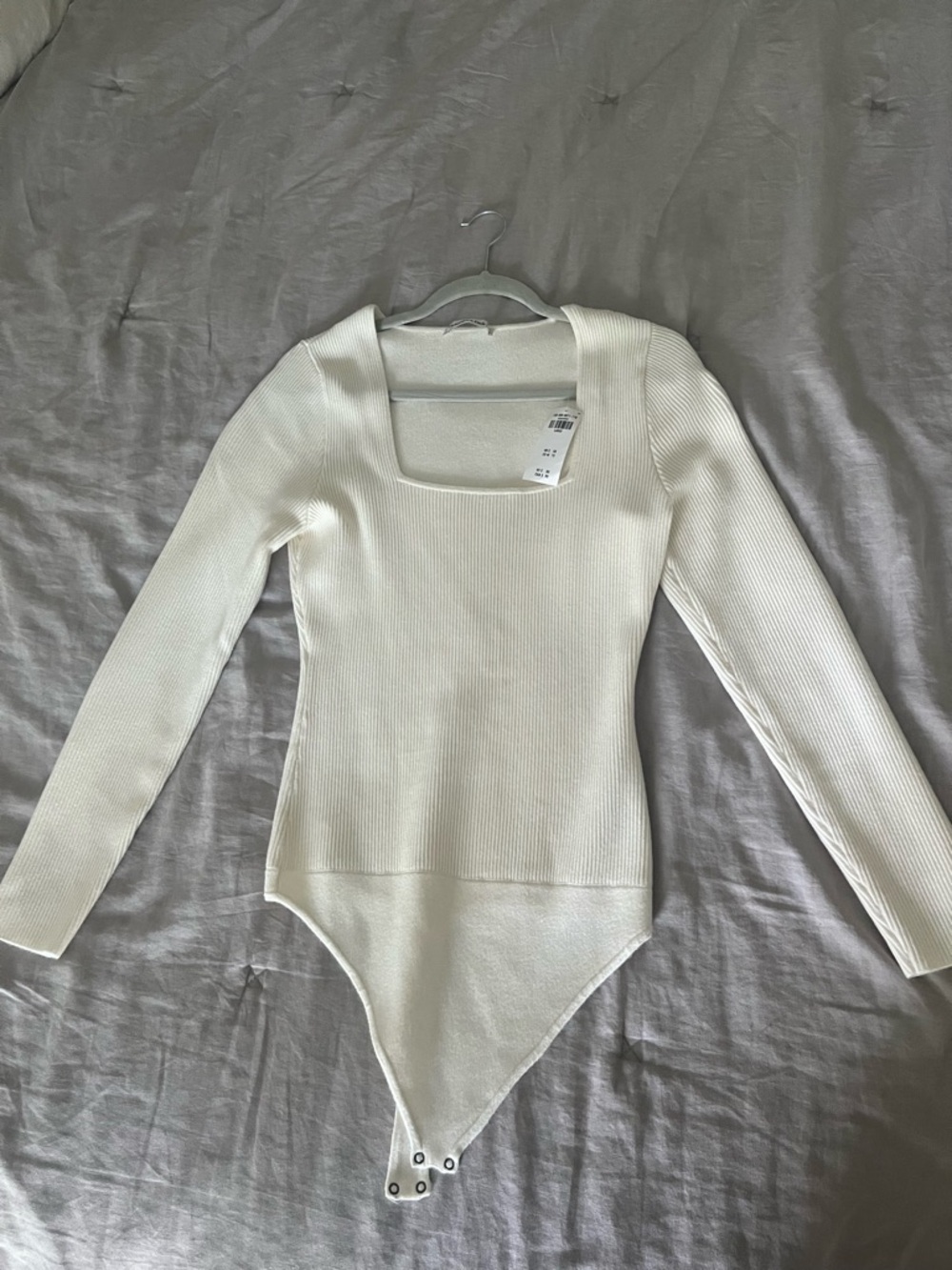 Abercrombie & Fitch White Ribbed Square Neck Snap-Button Bodysuit